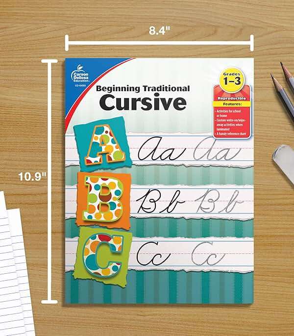 Carson Dellosa Grades 1-3 Beginning Traditional Cursive Handwriting Workbook, Writing Book With Dry Erase Number and Letter Tracing Activities, Classroom or Homeschool Curriculum - Image 6
