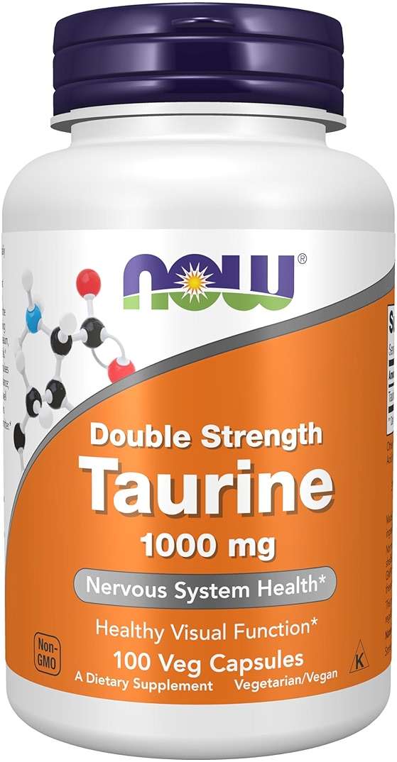 NOW Supplements, Taurine 1,000 mg, Double Strength, Nervous System Health*, 100 Veg Capsules - Image 1