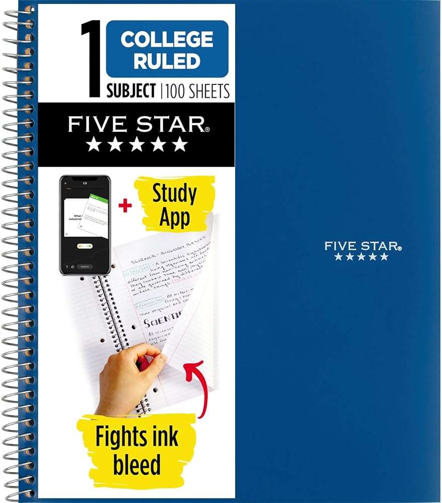 Five Star Spiral Notebook + Study App, 1 Subject, College Ruled Paper, 8-1/2" x 11", 100 Sheets, Fights Ink Bleed, Water Resistant Cover, Pacific Blue (72565) - Image 1