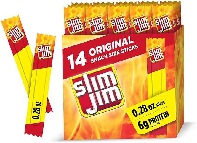 Slim Jim Smoked Meat Sticks, Original Flavor, 6g Protein Per Serving, Snack Size, Easter Basket Stuffer for Men, 0.28 oz. (14 Count) - Image 1