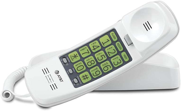 AT&T TRIMLINE 213 Corded Home Phone with Extra Big Buttons & Visual Ringer. No AC Power Required, Improved Easy-Wall-Mount, Lighted Keypad, 10 Speed Dial Keys, Volume Control, Senior Friendly. White - Image 1