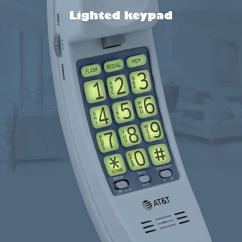 AT&T TRIMLINE 213 Corded Home Phone with Extra Big Buttons & Visual Ringer. No AC Power Required, Improved Easy-Wall-Mount, Lighted Keypad, 10 Speed Dial Keys, Volume Control, Senior Friendly. White - Image 9