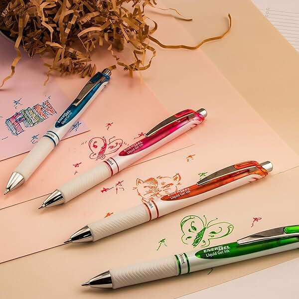 Pentel EnerGel Pearl RTX Retractable Liquid Gel Pen, (0.7mm), Medium Line, Needle Tip, Black Ink, Pack of 2 (BLN77WBP2A) - Image 2