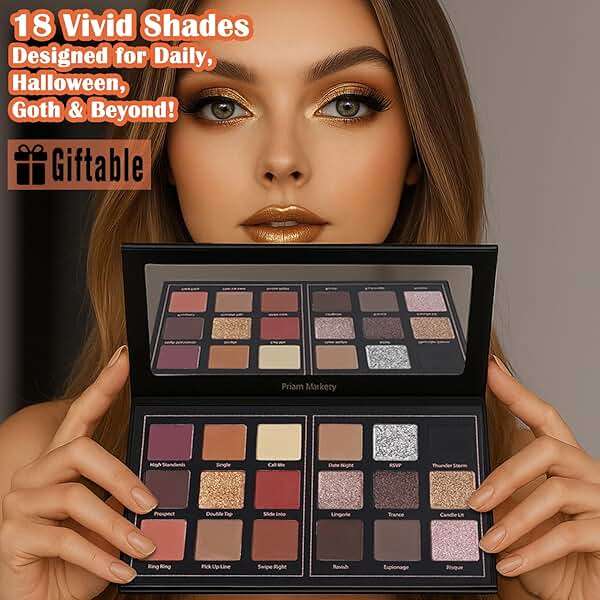 Matte Eyeshadow Palette Pro 18 Colors Pigmented Shimmer Glitter Eye Shadow Palette, Long Lasting Waterproof Dark Smokey Powder Cosmetics Pallet Halloween Valentine Gift Makeup Kit (01# Seductress) - Image 2