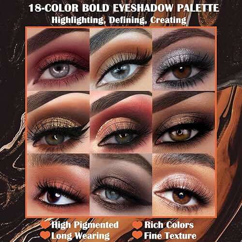 Matte Eyeshadow Palette Pro 18 Colors Pigmented Shimmer Glitter Eye Shadow Palette, Long Lasting Waterproof Dark Smokey Powder Cosmetics Pallet Halloween Valentine Gift Makeup Kit (01# Seductress) - Image 5