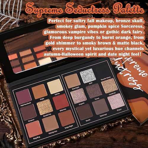 Matte Eyeshadow Palette Pro 18 Colors Pigmented Shimmer Glitter Eye Shadow Palette, Long Lasting Waterproof Dark Smokey Powder Cosmetics Pallet Halloween Valentine Gift Makeup Kit (01# Seductress) - Image 6