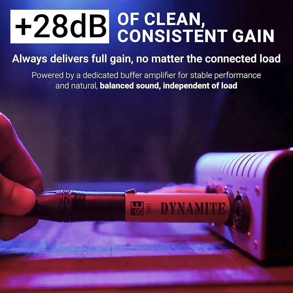 sE Electronics DM1 Dynamite Ultra-Slim Inline Microphone Preamp for Ribbon & Dynamic Microphones - Mic Preamp with +28dB Gain for Clean, Natural Sound - Ideal for Podcasting & Live Sound (Red) - Image 3
