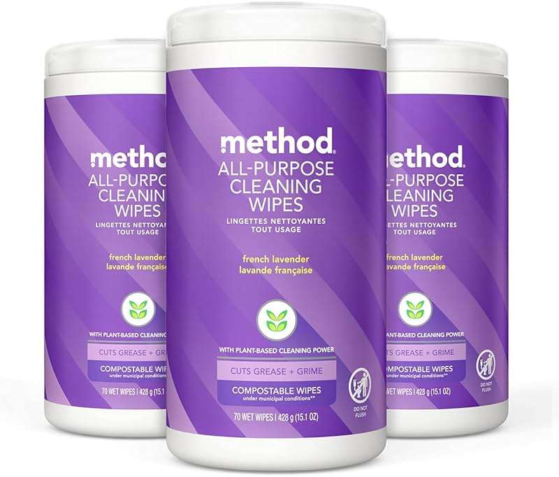 Method All-Purpose Cleaning Wipes, French Lavender, Multi-Surface, Compostable, 70 Count, (Pack of 3) - Image 1
