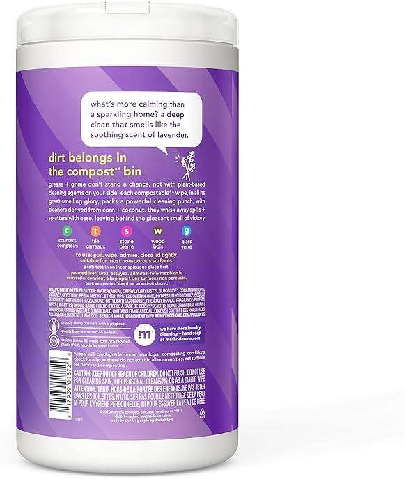 Method All-Purpose Cleaning Wipes, French Lavender, Multi-Surface, Compostable, 70 Count, (Pack of 3) - Image 2
