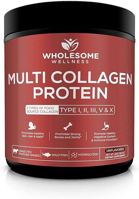 Wholesome Wellness Premium Multi Collagen Peptides Protein Powder for Women and Men, 5 Types of Hydrolyzed Collagen, Grass-Fed, Non-GMO & Unflavored, Pure Protein for Youthful Skin & Joint Recovery - Image 1