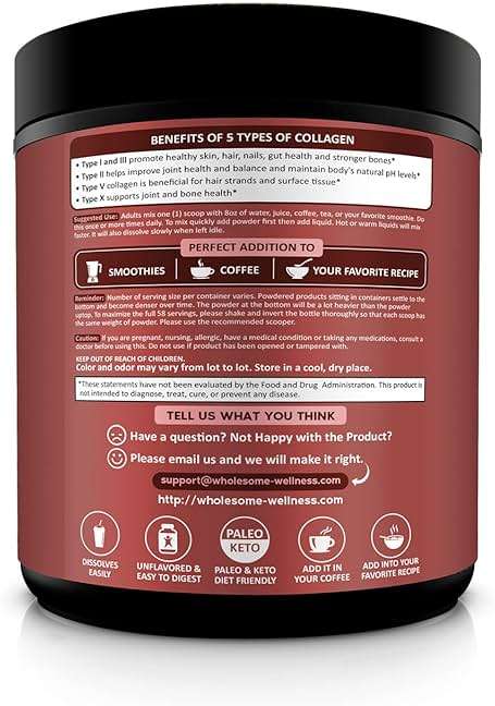 Wholesome Wellness Premium Multi Collagen Peptides Protein Powder for Women and Men, 5 Types of Hydrolyzed Collagen, Grass-Fed, Non-GMO & Unflavored, Pure Protein for Youthful Skin & Joint Recovery - Image 3