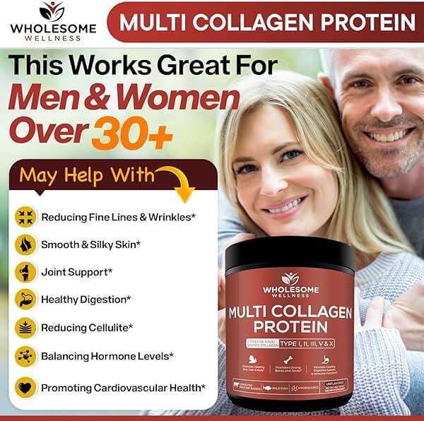 Wholesome Wellness Premium Multi Collagen Peptides Protein Powder for Women and Men, 5 Types of Hydrolyzed Collagen, Grass-Fed, Non-GMO & Unflavored, Pure Protein for Youthful Skin & Joint Recovery - Image 4