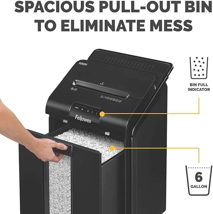 Fellowes AutoMax Micro-Cut 100M Commercial Office Auto Feed 2-in-1 Paper Shredder with 100-Sheet Capacity, Black - Image 7