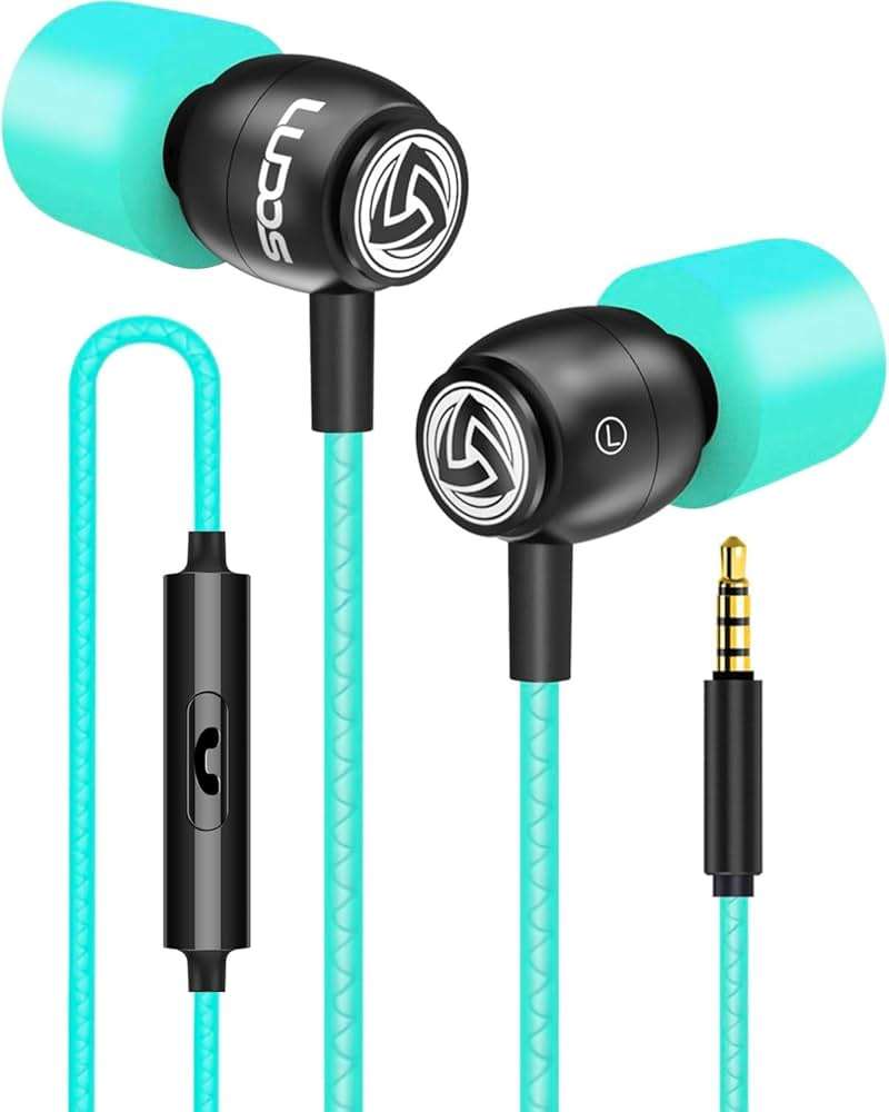LUDOS Clamor Wired Earbuds in-Ear Headphones, 5 Years Warranty, Earphones with Mic, Noise Isolating Ear Buds, Memory Foam for iPhone, Samsung, School Students, Kids, Women, Small Ears - Turquoise - Image 1