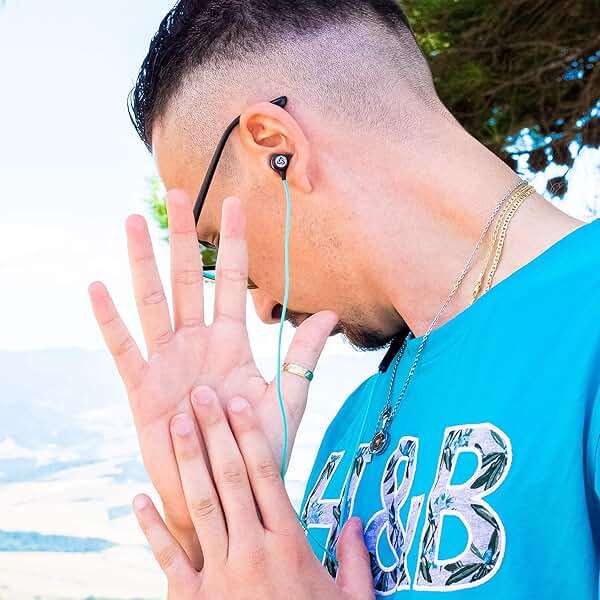 LUDOS Clamor Wired Earbuds in-Ear Headphones, 5 Years Warranty, Earphones with Mic, Noise Isolating Ear Buds, Memory Foam for iPhone, Samsung, School Students, Kids, Women, Small Ears - Turquoise - Image 4