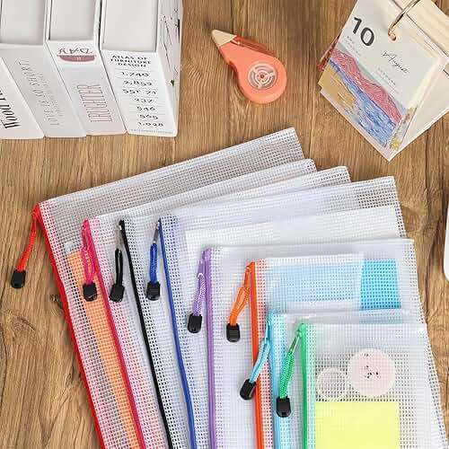 EOOUT 30pcs Mesh Zipper Pouch Bags, 8 Sizes Plastic Zipper Bags, 8 Colors Waterproof Zipper Pouches for Organization, Multipurpose for Travel, School Supplies, Office Appliances and Home Organization - Image 7
