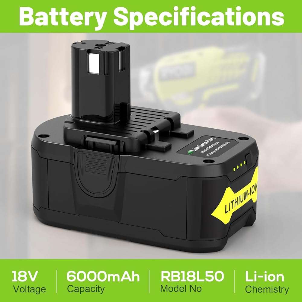 Futurebatt 2Pack 18V 6.0 Ah HIGH Capacity Battery for Ryobi ONE+ System P102 P103 P105 P107 P108 P109 P122 18-Volt LED Gauge Indicator Cordless Tool Battery - Image 3