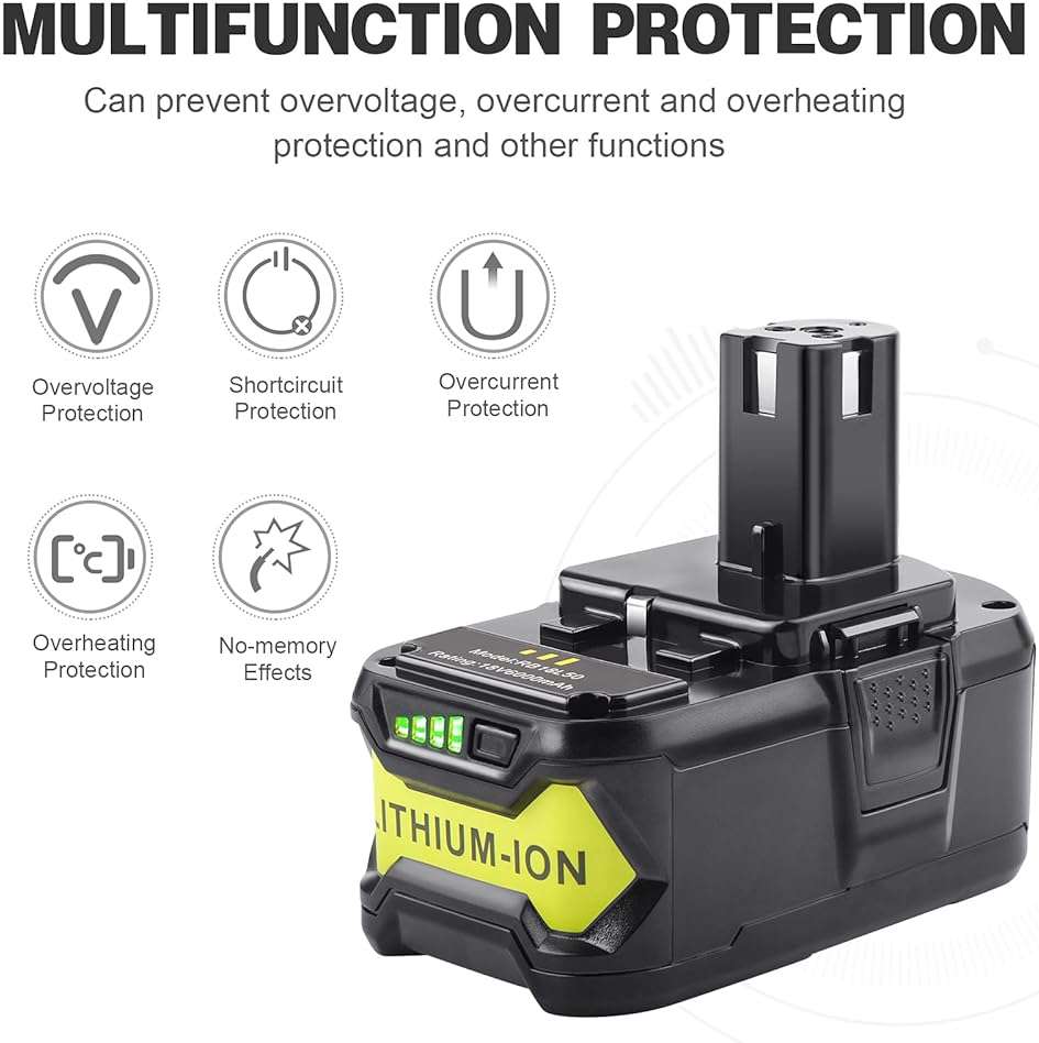 Futurebatt 2Pack 18V 6.0 Ah HIGH Capacity Battery for Ryobi ONE+ System P102 P103 P105 P107 P108 P109 P122 18-Volt LED Gauge Indicator Cordless Tool Battery - Image 4