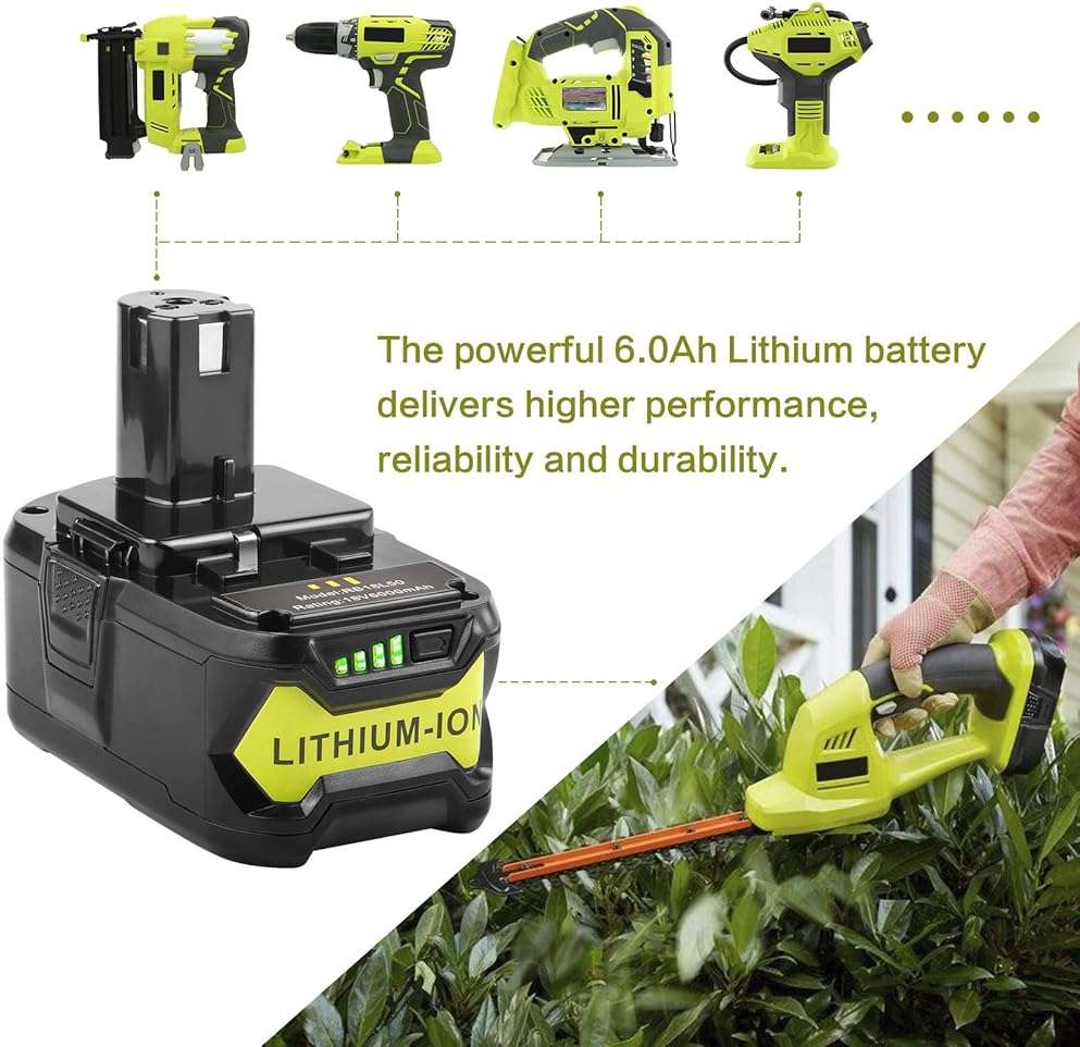 Futurebatt 2Pack 18V 6.0 Ah HIGH Capacity Battery for Ryobi ONE+ System P102 P103 P105 P107 P108 P109 P122 18-Volt LED Gauge Indicator Cordless Tool Battery - Image 5