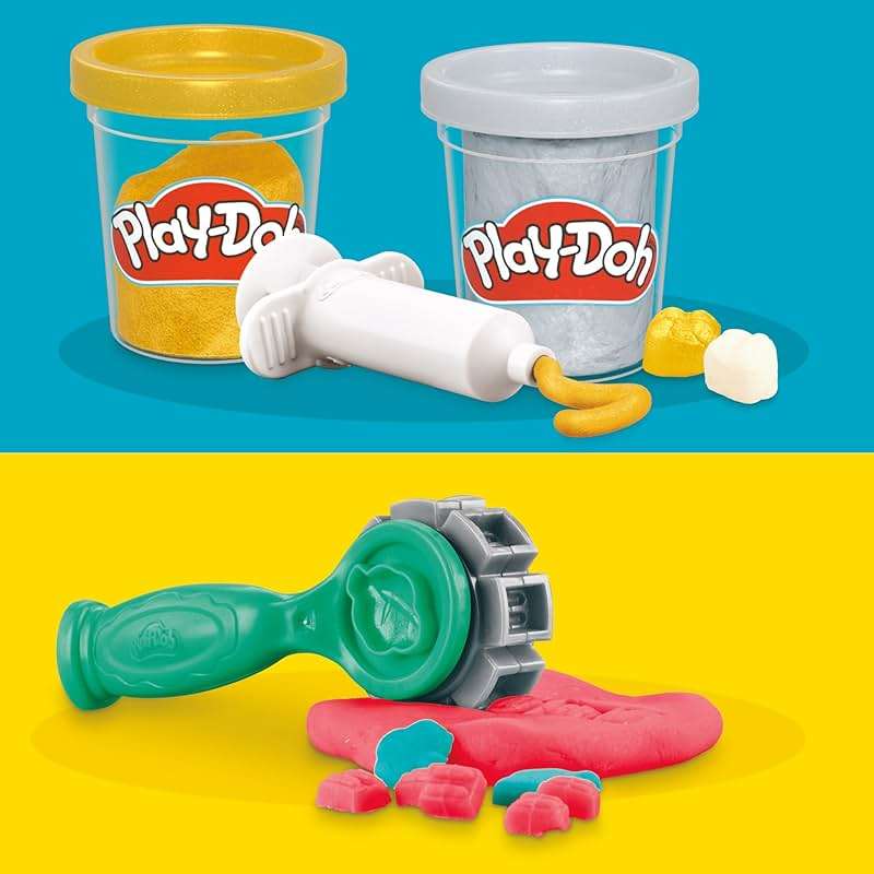Play-Doh Drill 'n Fill Dentist Toy for Kids 3 Years and Up with Cavity and Metallic Colored Modeling Compound, 10 Tools, 6 Total Cans, 2 Ounces Each, Non-Toxic, Assorted Colors - Image 5
