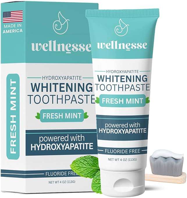 Wellnesse Hydroxyapatite Toothpaste, Fluoride Free, Whitening Toothpaste, Remineralizing Enamel Care, Xylitol Formula for Sensitive Teeth and Daily Oral Care, Fresh Mint, 4 Oz - Image 1