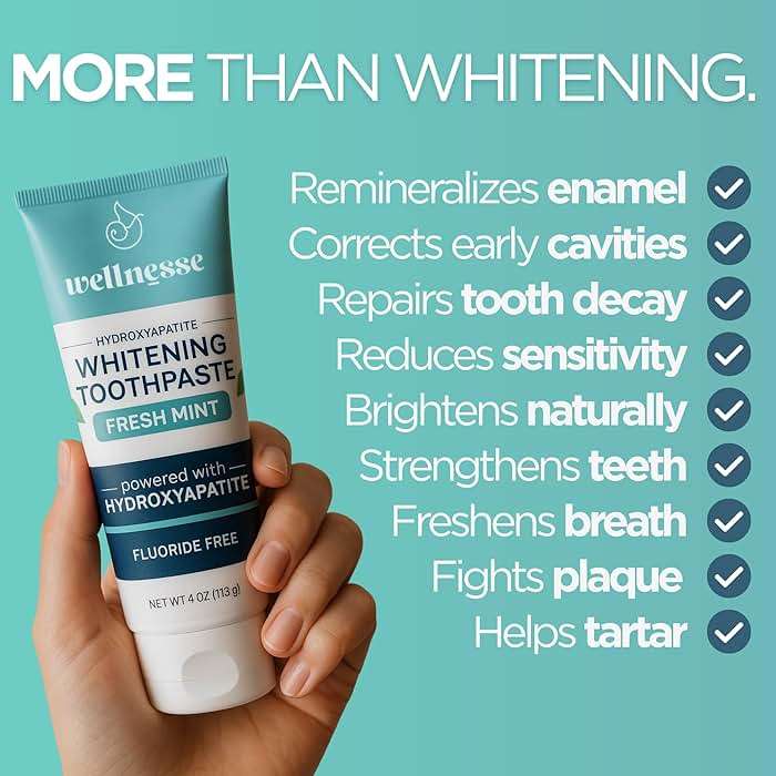 Wellnesse Hydroxyapatite Toothpaste, Fluoride Free, Whitening Toothpaste, Remineralizing Enamel Care, Xylitol Formula for Sensitive Teeth and Daily Oral Care, Fresh Mint, 4 Oz - Image 3