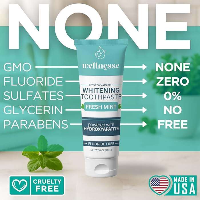 Wellnesse Hydroxyapatite Toothpaste, Fluoride Free, Whitening Toothpaste, Remineralizing Enamel Care, Xylitol Formula for Sensitive Teeth and Daily Oral Care, Fresh Mint, 4 Oz - Image 8