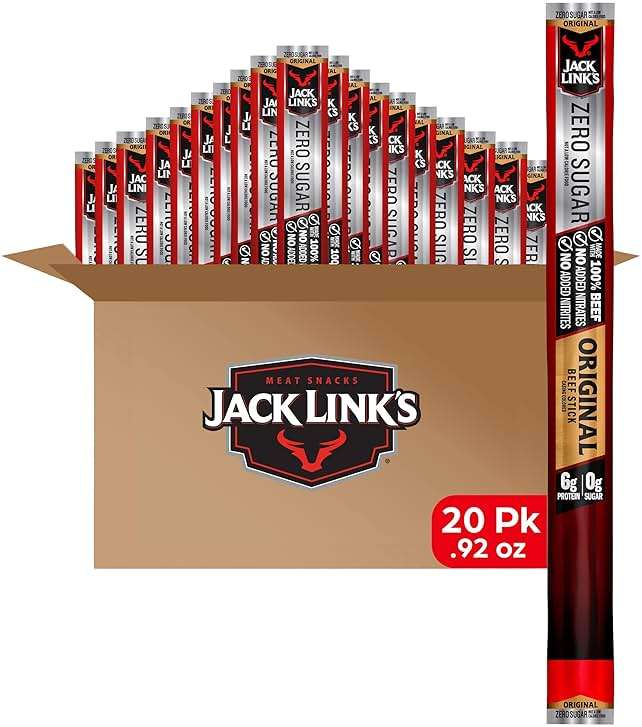 Jack Link's Original Zero Sugar Beef Sticks - (20 Pack) 0.92 oz Meat Sticks - Ready to Eat Protein Snacks - 5g Protein per Serving - Made with 100% Real Beef - Image 1