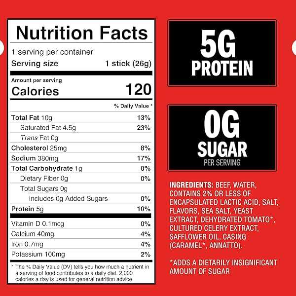 Jack Link's Original Zero Sugar Beef Sticks - (20 Pack) 0.92 oz Meat Sticks - Ready to Eat Protein Snacks - 5g Protein per Serving - Made with 100% Real Beef - Image 2