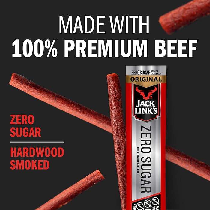 Jack Link's Original Zero Sugar Beef Sticks - (20 Pack) 0.92 oz Meat Sticks - Ready to Eat Protein Snacks - 5g Protein per Serving - Made with 100% Real Beef - Image 3