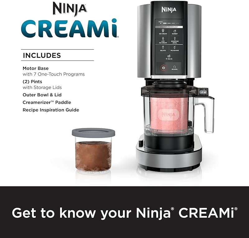Ninja NC301 CREAMi Ice Cream Maker, for Gelato, Mix-ins, Milkshakes, Sorbet, Smoothie Bowls & More, 7 One-Touch Programs, with (2) Pint Containers & Lids, Compact Size, Perfect for Kids, Silver - Image 5