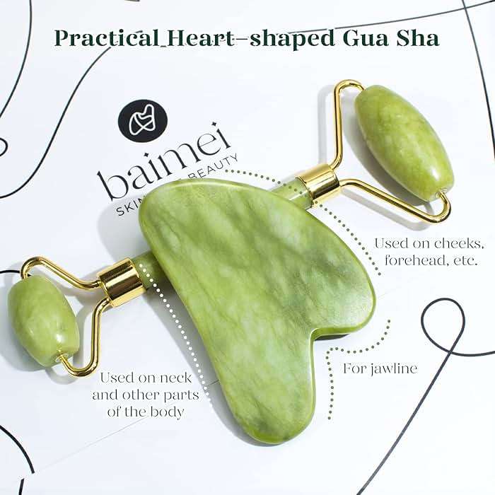 BAIMEI IcyMe Gua Sha & Jade Roller Facial Tools Face Roller and Gua Sha Set for Puffiness and Redness Reducing Skin Care Routine, Self Care for Men Women - Green - Image 2