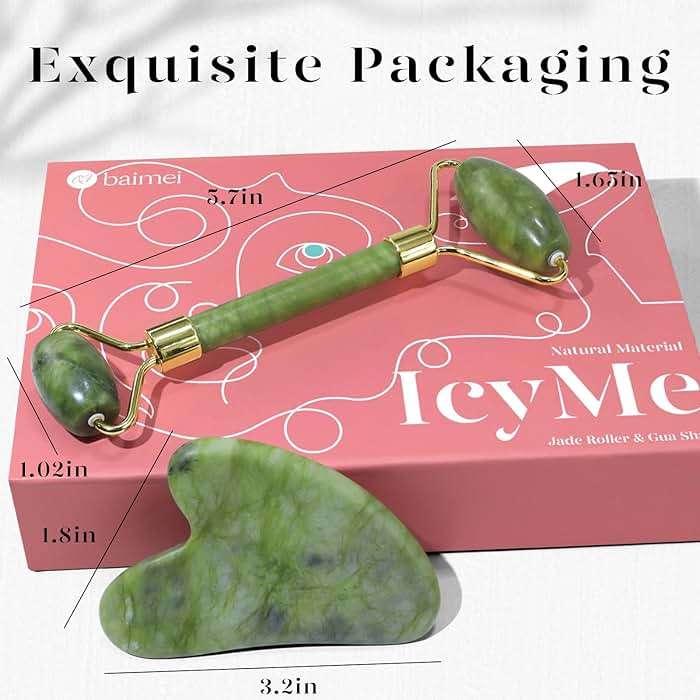 BAIMEI IcyMe Gua Sha & Jade Roller Facial Tools Face Roller and Gua Sha Set for Puffiness and Redness Reducing Skin Care Routine, Self Care for Men Women - Green - Image 7