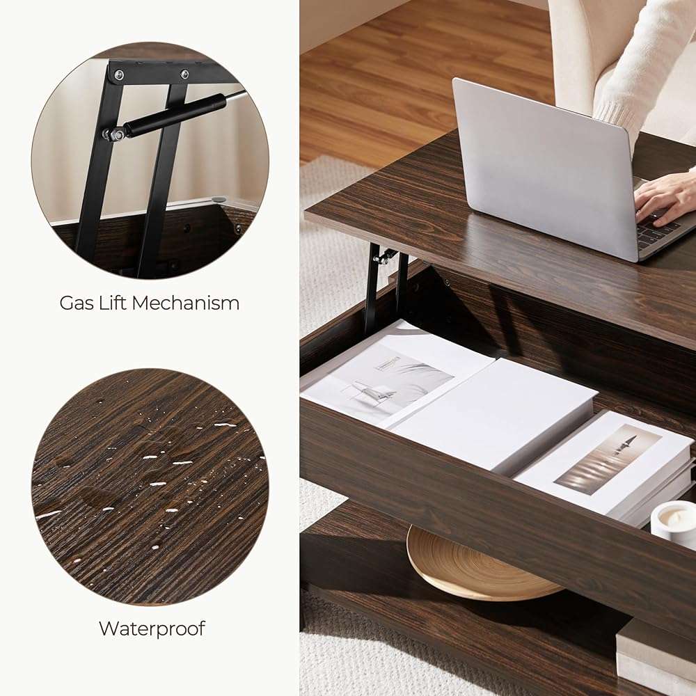 Yaheetech Lift Top Coffee Table with Hidden Compartment and Storage Shelf, Rising Tabletop Dining Table for Living Room Reception Room, 38.6in L, Espresso - Image 6