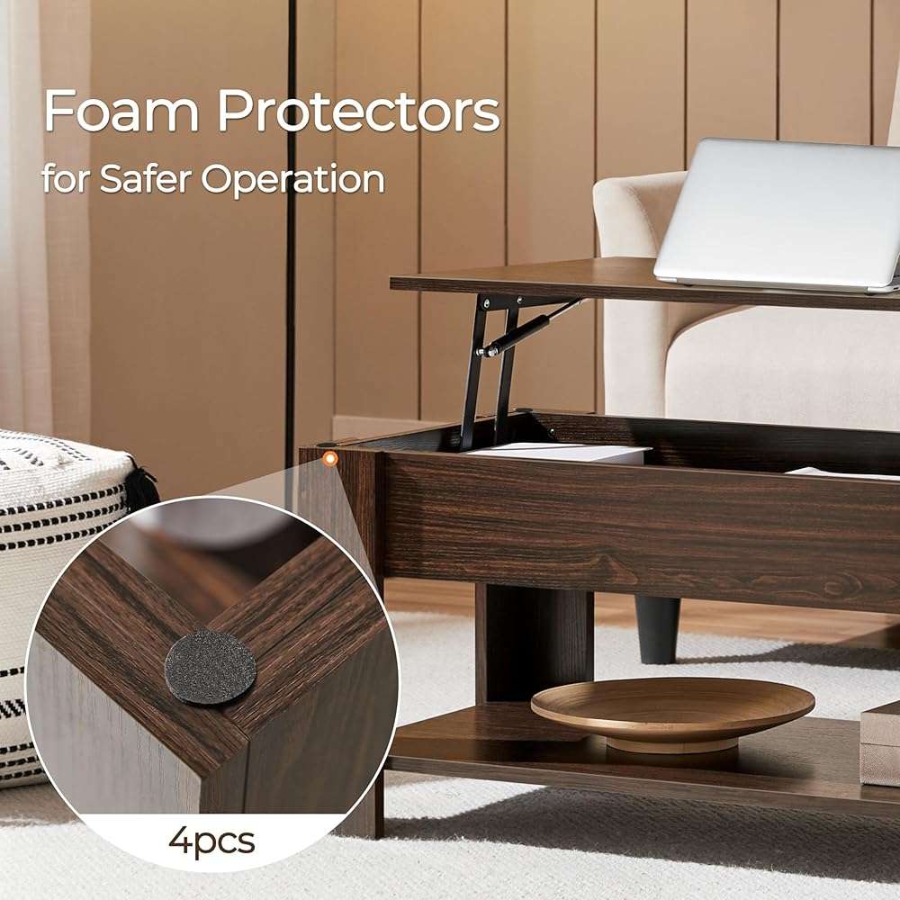 Yaheetech Lift Top Coffee Table with Hidden Compartment and Storage Shelf, Rising Tabletop Dining Table for Living Room Reception Room, 38.6in L, Espresso - Image 8