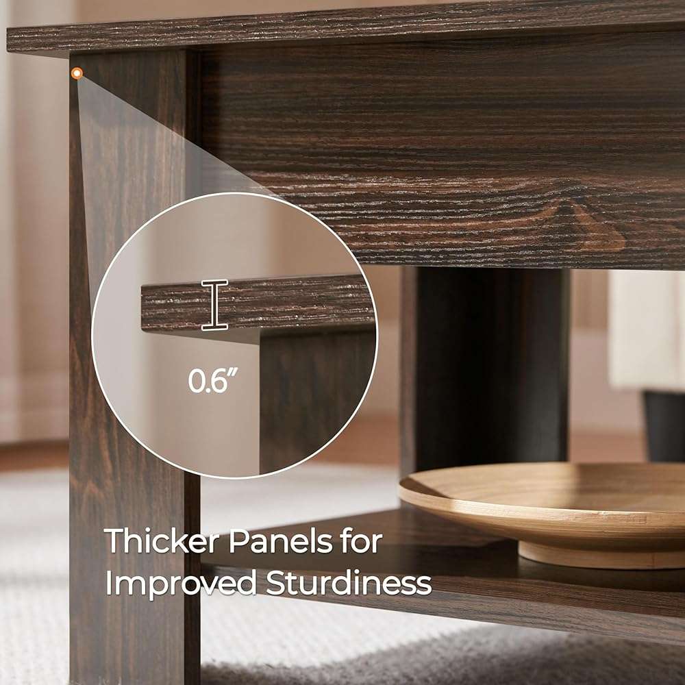 Yaheetech Lift Top Coffee Table with Hidden Compartment and Storage Shelf, Rising Tabletop Dining Table for Living Room Reception Room, 38.6in L, Espresso - Image 9