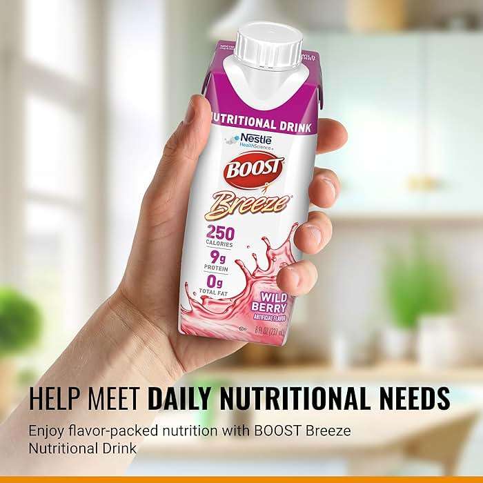 BOOST Breeze Clear Nutritional Drink - 250 Calories - 19 Vitamins & Minerals - 9 g Protein – Fortified with Vitamin A & Zinc - Wild Berry Flavor - 8 fl oz (Pack of 24) - Image 3