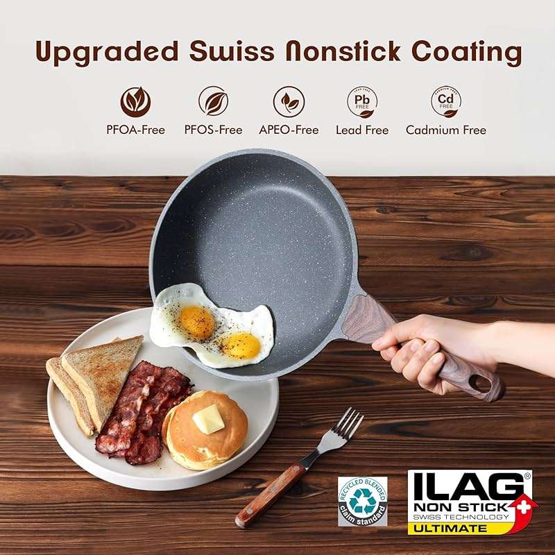 SENSARTE Nonstick Frying Pan Skillets, Swiss Granite Coating Omelette Pans, Healthy Cookware Chef's Pan, Free of Intentionally Added PFOA (9.5+11+12.5 Inch) - Image 3