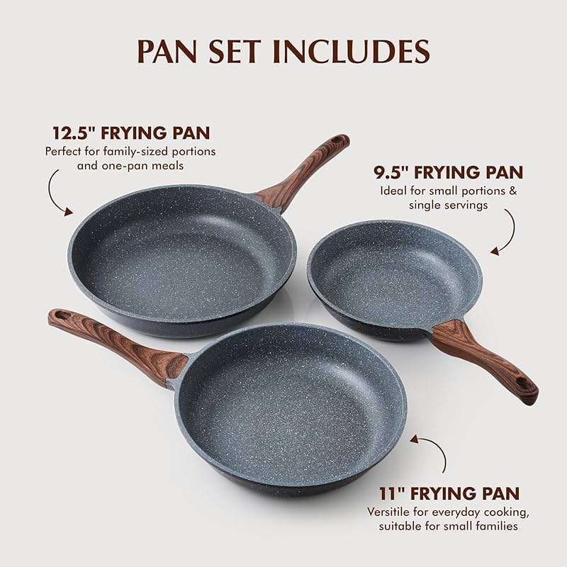 SENSARTE Nonstick Frying Pan Skillets, Swiss Granite Coating Omelette Pans, Healthy Cookware Chef's Pan, Free of Intentionally Added PFOA (9.5+11+12.5 Inch) - Image 5
