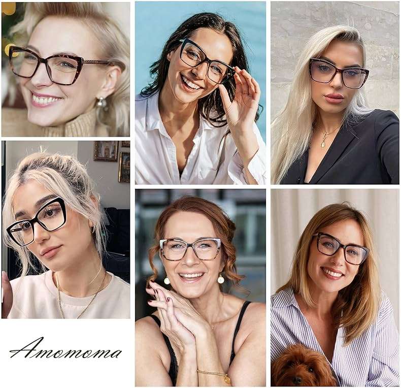 AMOMOMA Trendy TR90 Oversized Blue Light Reading Glasses Women,Stylish Square Cat Eye Glasses AM6031 - Image 2