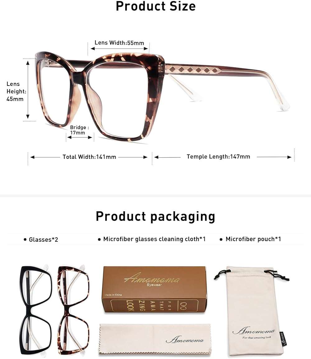 AMOMOMA Trendy TR90 Oversized Blue Light Reading Glasses Women,Stylish Square Cat Eye Glasses AM6031 - Image 6