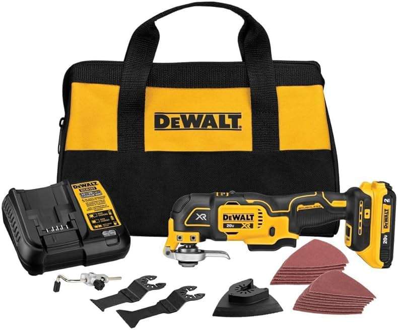 DEWALT 20V Oscillating Tool, Cordless, Wood Blades, Sandpaper, Tool Bag, Battery and Charger Included (DCS356SD1) - Image 1