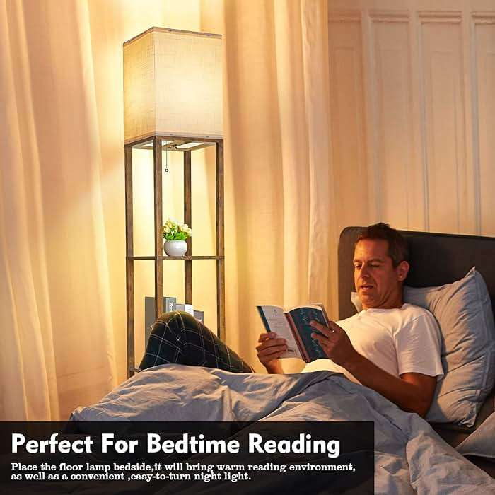 RUNTOP Floor Lamp with Shelves, Modern Shelf Lamp for Display Storage, 3 Color Temperature Wood Narrow Standing Corner Lamp with 8W Bulb for Living Room Decor, Bedroom, Office, Home Decor(Brown) - Image 6