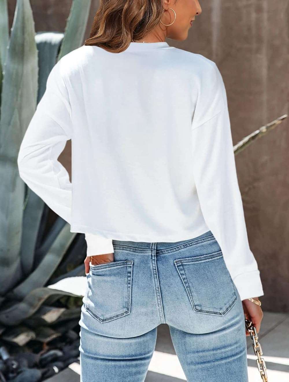 Tankaneo Womens Long Sleeve Crop Tops Loose Fit Fall Cropped Tshirt 2026 Crew Neck Casual Shirts - Image 3