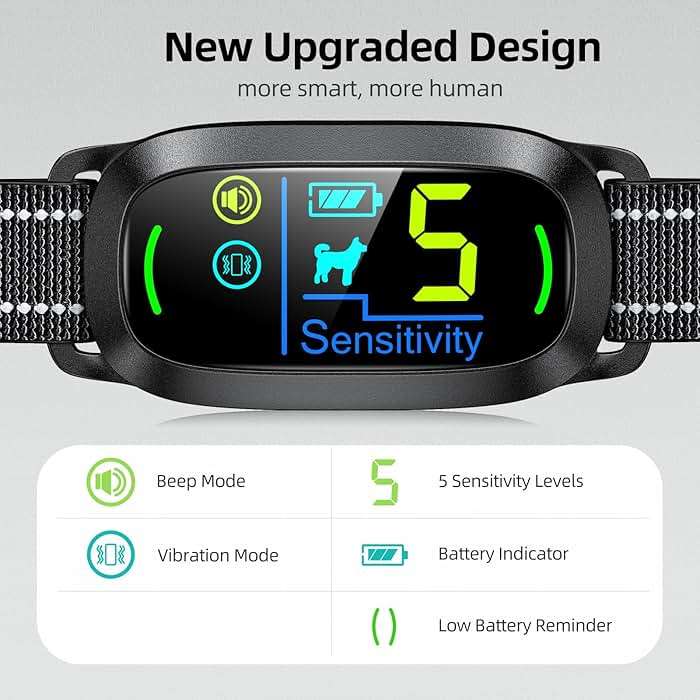 FAFAFROG Dog Bark Collar, Rechargeable Smart Collar, Anti Barking Training Collar with 5 Adjustable Sensitivity Beep Vibration, Bark Collar for Large Medium Small Dogs (Black) - Image 2