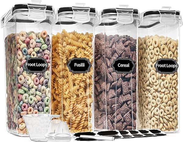 PRAKI Cereal Containers Storage Set (4L,135.2 Oz), 4PCS Airtight Food Storage Containers with Pour Spout for Kitchen & Pantry Organization Cereal Dispensers with 20 labels, Measuring Cup & Marker - Image 1