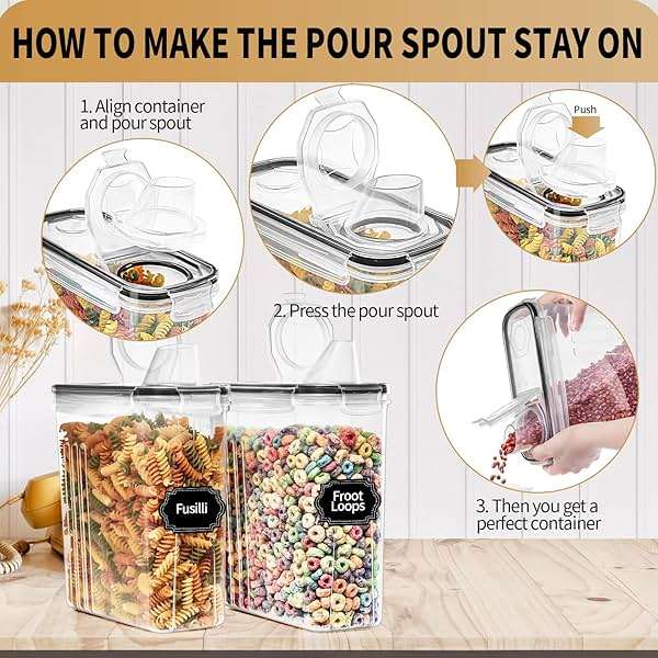 PRAKI Cereal Containers Storage Set (4L,135.2 Oz), 4PCS Airtight Food Storage Containers with Pour Spout for Kitchen & Pantry Organization Cereal Dispensers with 20 labels, Measuring Cup & Marker - Image 6