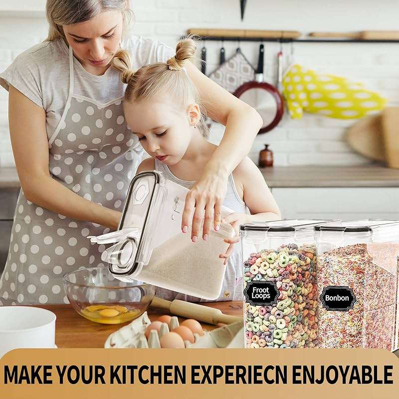 PRAKI Cereal Containers Storage Set (4L,135.2 Oz), 4PCS Airtight Food Storage Containers with Pour Spout for Kitchen & Pantry Organization Cereal Dispensers with 20 labels, Measuring Cup & Marker - Image 7