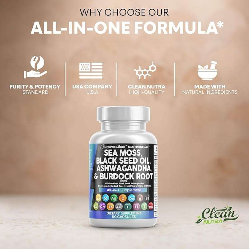 Clean Nutraceuticals Sea Moss Black Seed Oil Ashwagandha Turmeric Bladderwrack Burdock & Vitamin C Vitamin D3 with Elderberry Manuka Dandelion Yellow Dock Iodine Chlorophyll ACV - Image 7