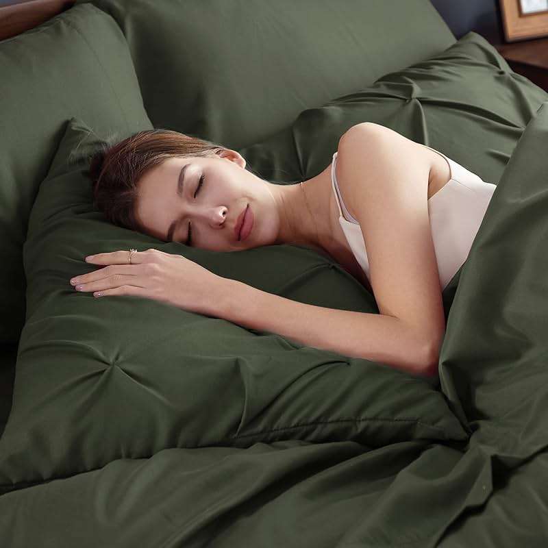 Bedsure Queen Comforter Set Olive Green - Bed in a Bag Queen Size Bedding 7 Pieces, GentleSoft™ Pintuck Bed Set Gift for Family, Pinch Pleat All Season Comforter with Sheets, Pillowcases & Shams - Image 2